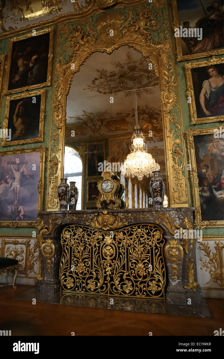 Munich residenz green room fireplace Stock Photo