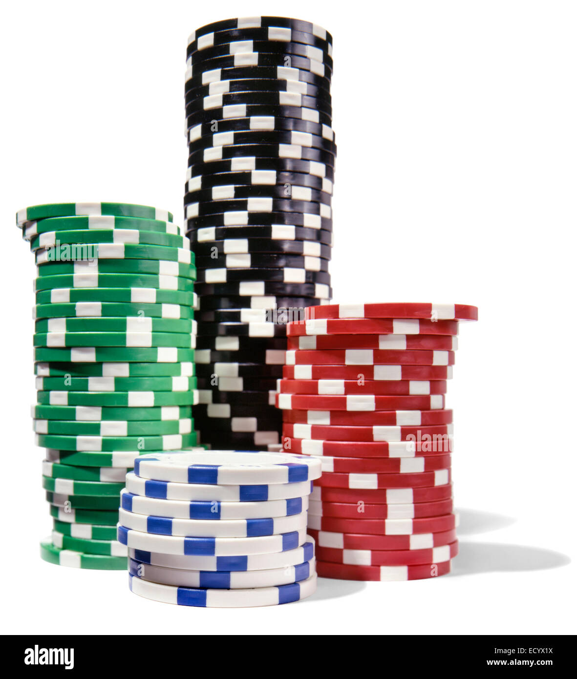 poker chip collection stacked Stock Photo