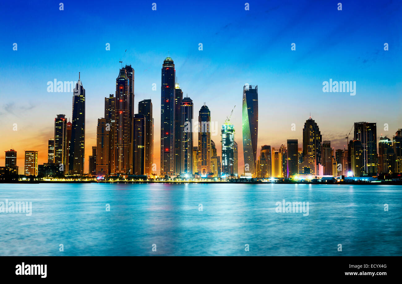 Dubai Marina skyline as seen from Palm Jumeirah Stock Photo
