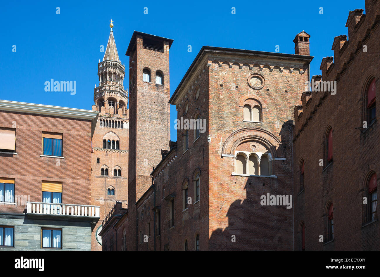 Italy, Lombardy, Cremona, view of the old town center towers from Stradivari square Stock Photo