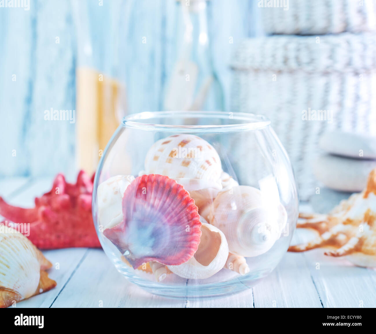 Sea shells decoration in bowl Stock Photo - Alamy