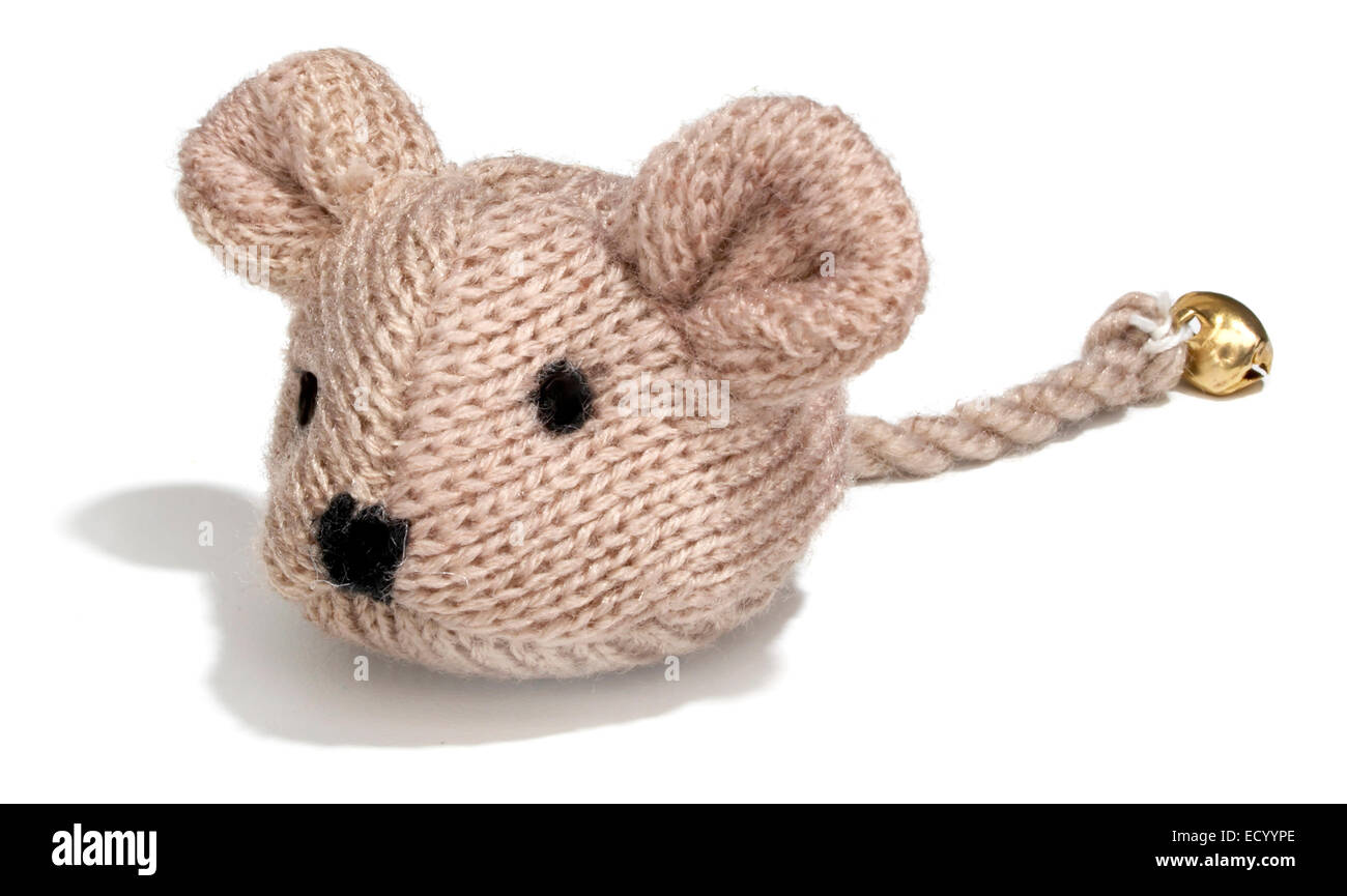 pink knit cat toy mouse Stock Photo