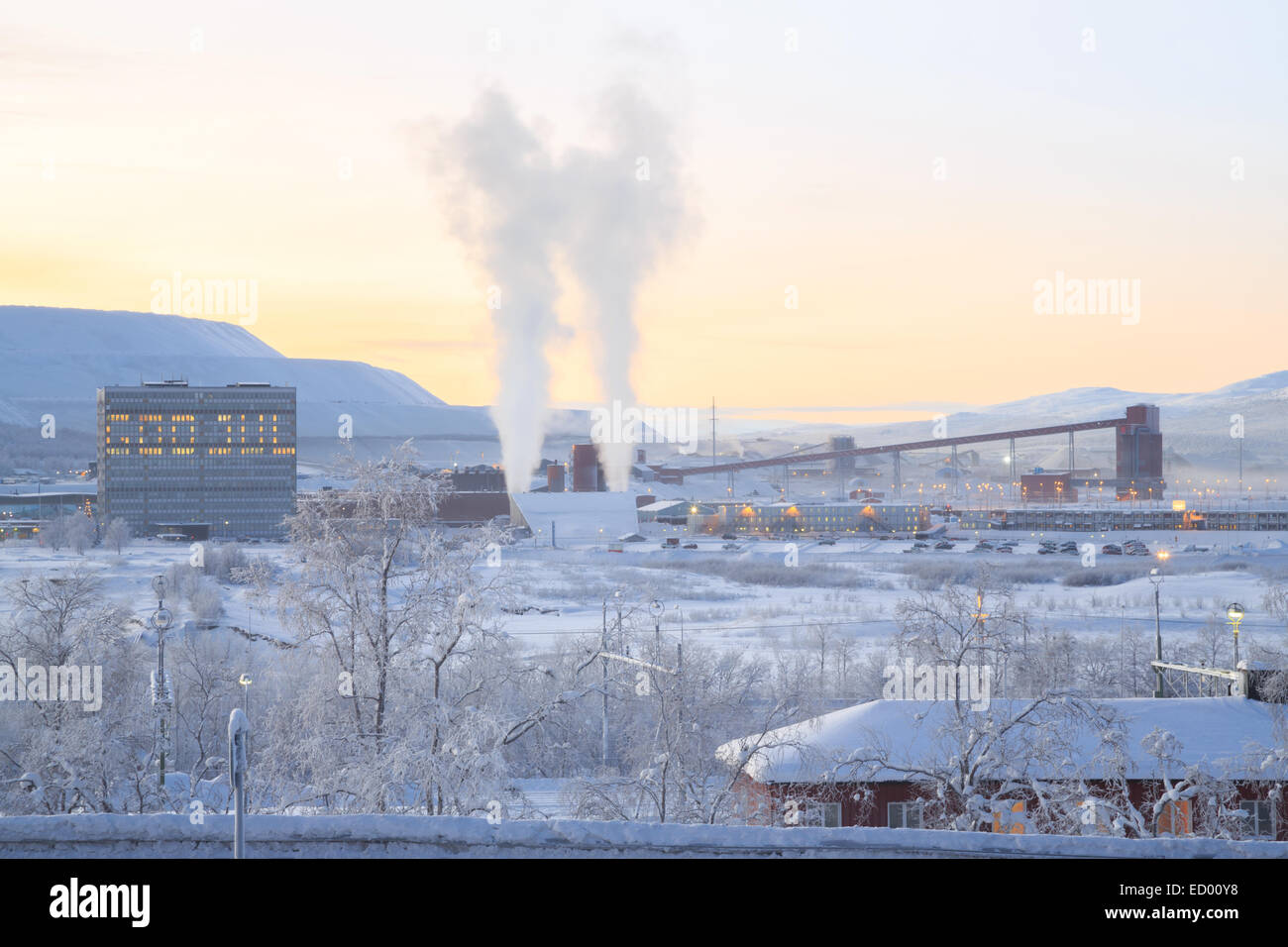 Iron ore Refinery Factory Plant in winter Kiruna Sweden Stock Photo