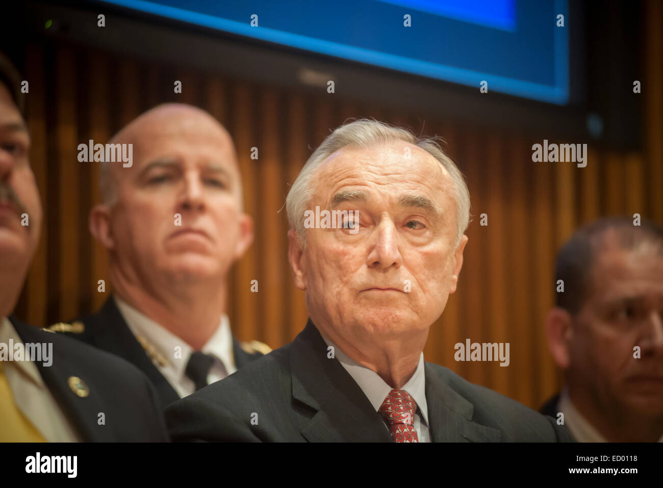 New York, NY, USA. 22nd Dec, 2014. NYPD Commissioner William Bratton at the media briefing in One Police Plaza about the ongoing investigation of the assassination of two NYPD officers, Wenjian Liu and Rafael Ramos by Ismaaiyl Brinsley.  The officers were murdered in Brooklyn in their squad car by Brinsley allegedly in retaliation for the Eric Garner death. Brinsley killed himself in the subway during his attempted escape. Credit:  Richard Levine/Alamy Live News Stock Photo