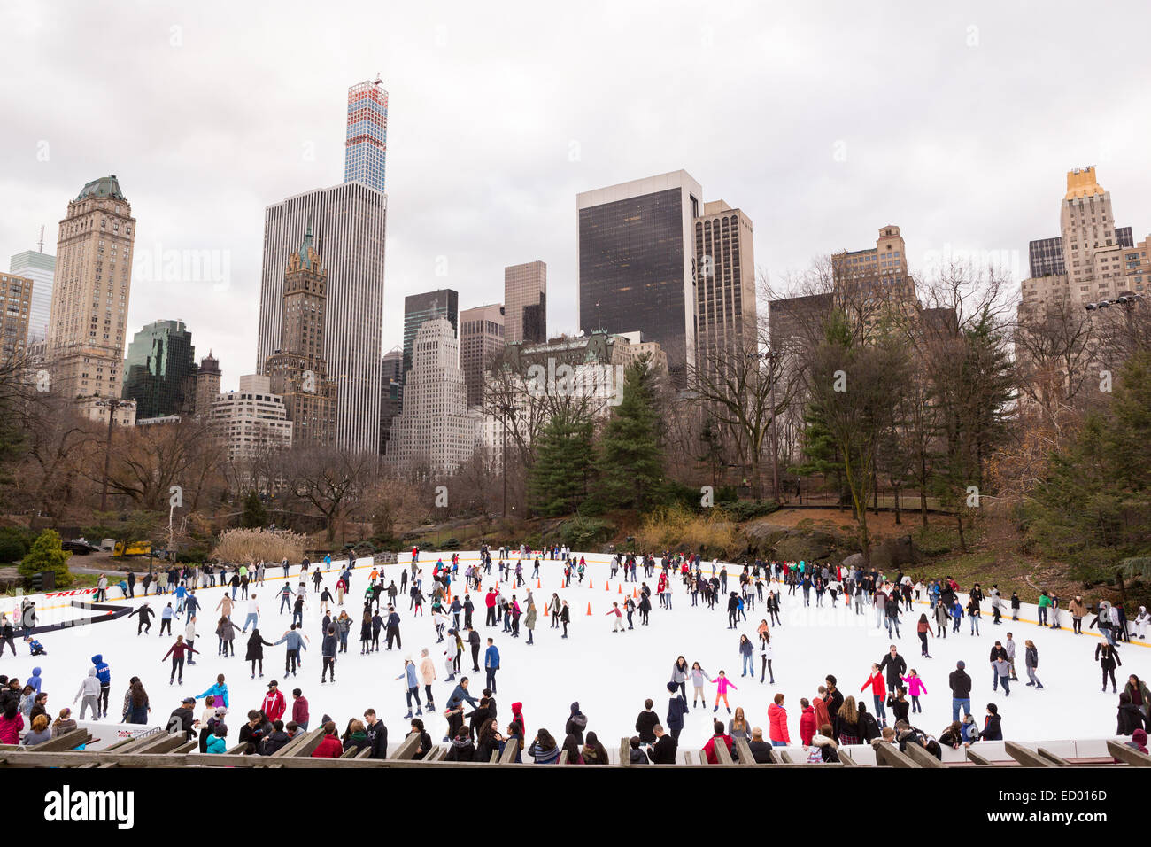 Ice skaters at the Christmas holiday Trump - Wollman Rink in Central Park December 17, 2014 in New York City, NY. Stock Photo
