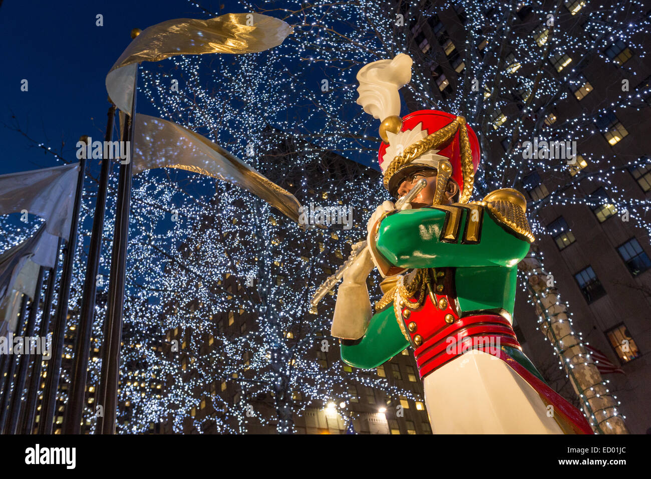 Toy soldier and Christmas holiday lights at Rockefeller Center December