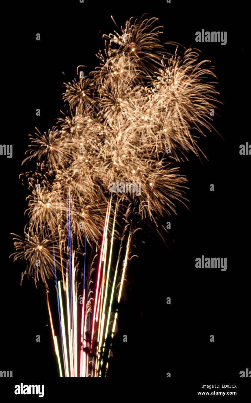 Fireworks exploding in the night sky Stock Photo