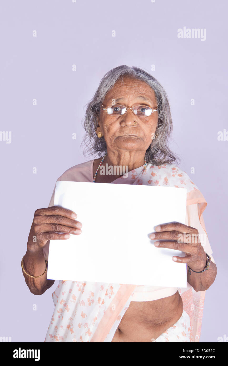 1 indian Old Senior Woman showing Message Board Stock Photo Alamy