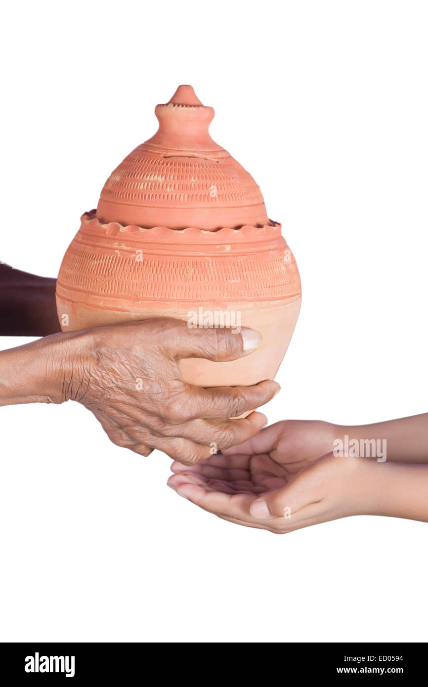 Grandmother with child Saving money Piggy Bank Stock Photo - Alamy