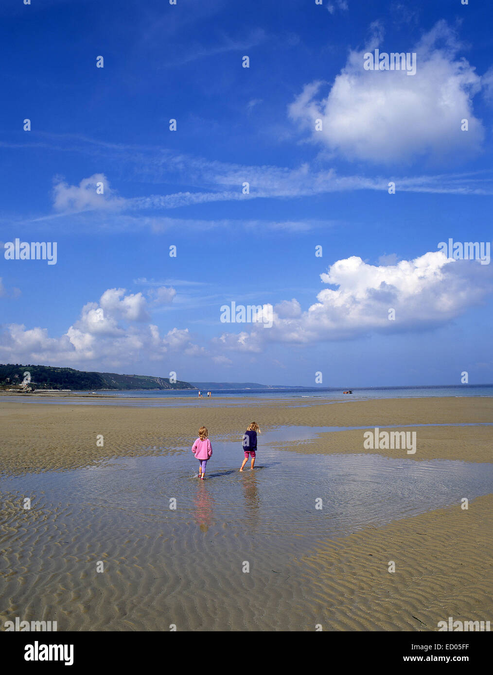 Children on beach, Urville-Nacqueville, Manche, Lower Normandy Region, France Stock Photo