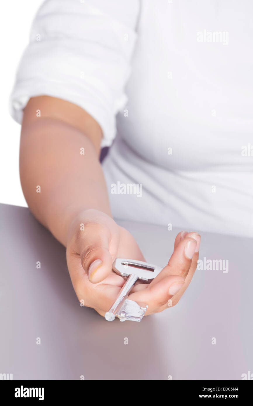 1 Business Woman Hand Real Estate key part of Stock Photo