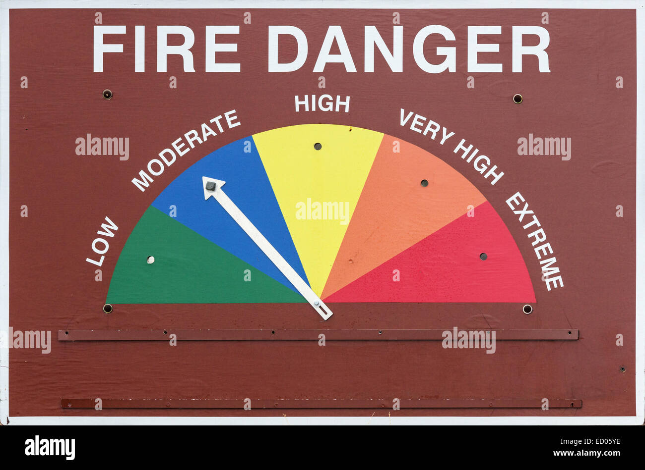 fire danger sign set to moderate or blue Stock Photo