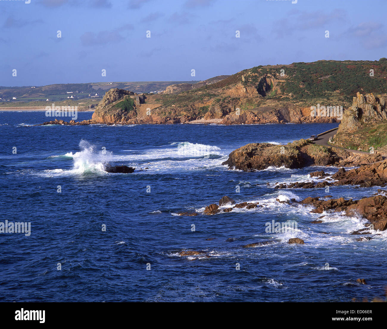 Rocky coastline at Corbiere Point, Saint Brélade Parish, Jersey, Channel Islands Stock Photo