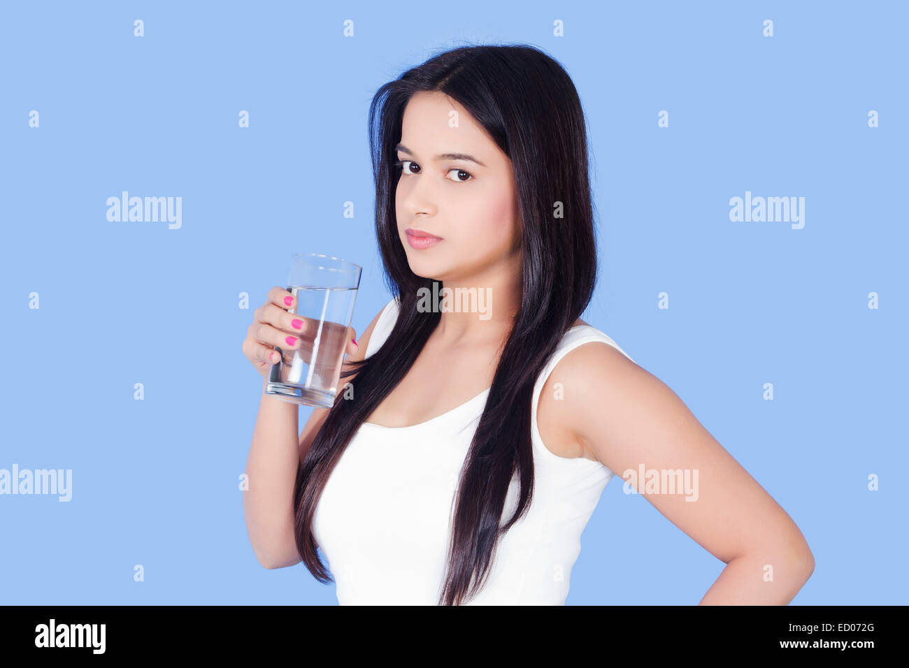 indian Beautiful  Lady Drinking Water Stock Photo