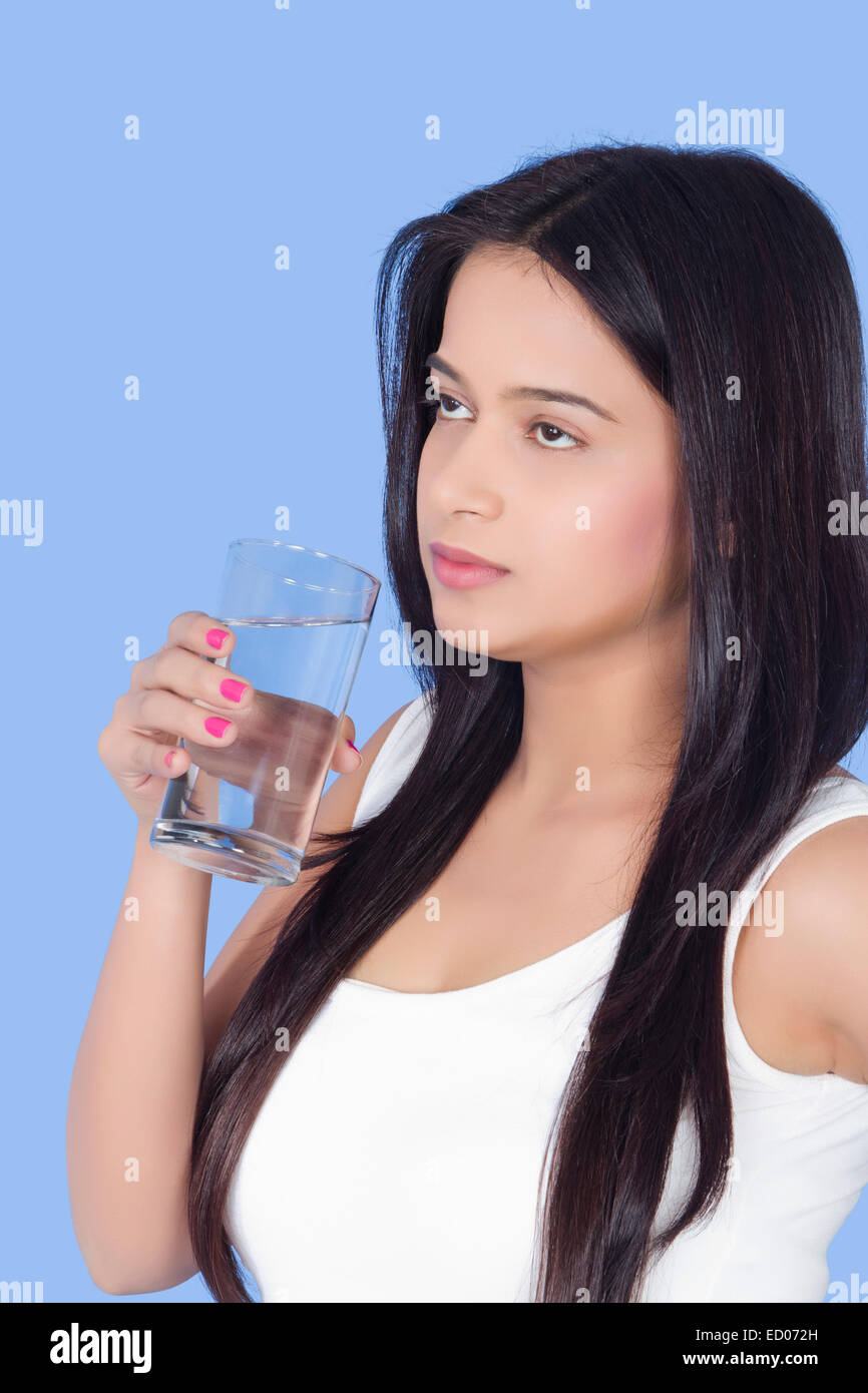 indian Beautiful Lady Drinking Water Stock Photo - Alamy