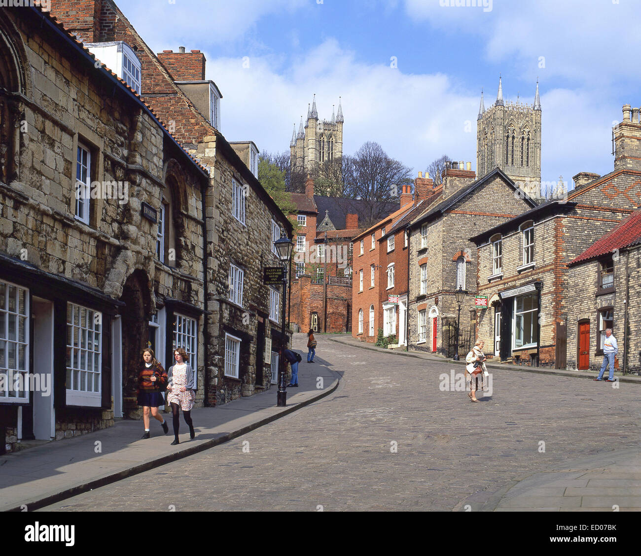 Steep Hill showing Lincoln Cathedral, Lincoln, Lincolnshire, England, United Kingdom Stock Photo
