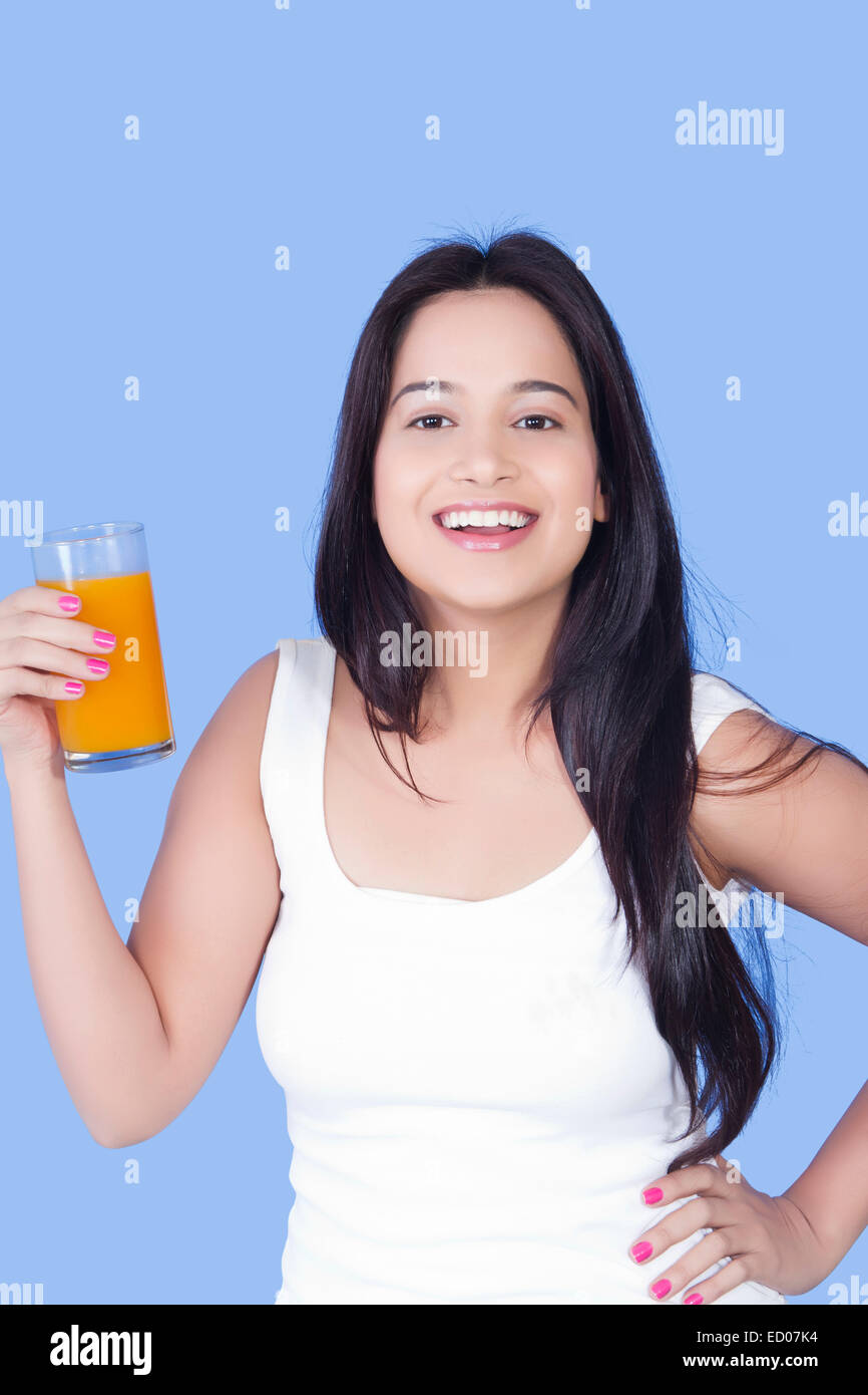 1 indian Beautiful Lady Drinking Fruit Juice Stock Photo - Alamy