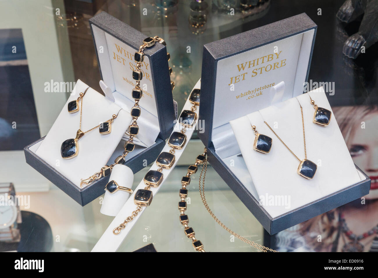 England, Yorkshire, Whitby, Whitby Jet Jewellery Shop Display Stock