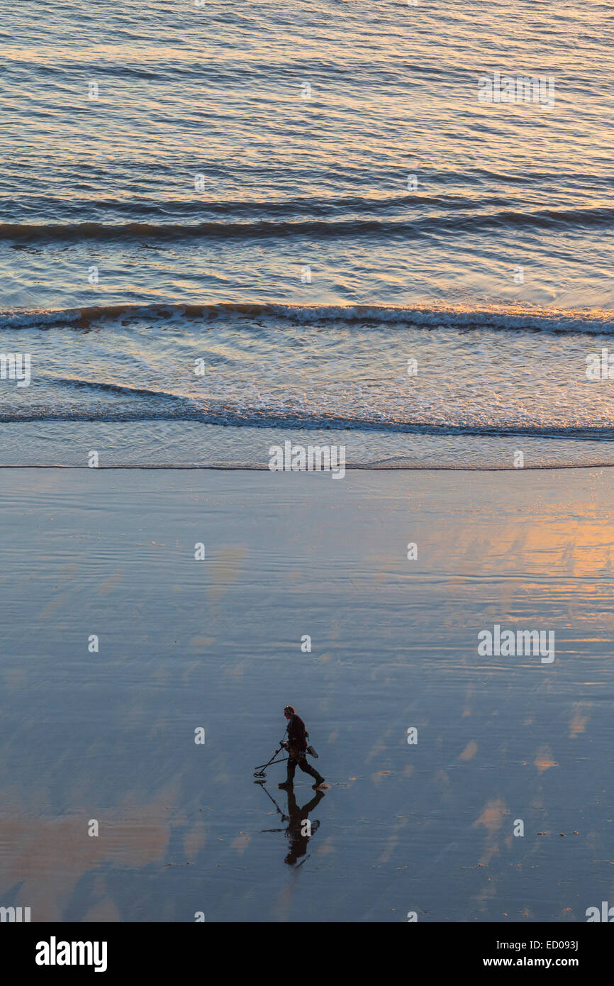England, Yorkshire, Scarborough, Man Metal Detecting on Scarborough