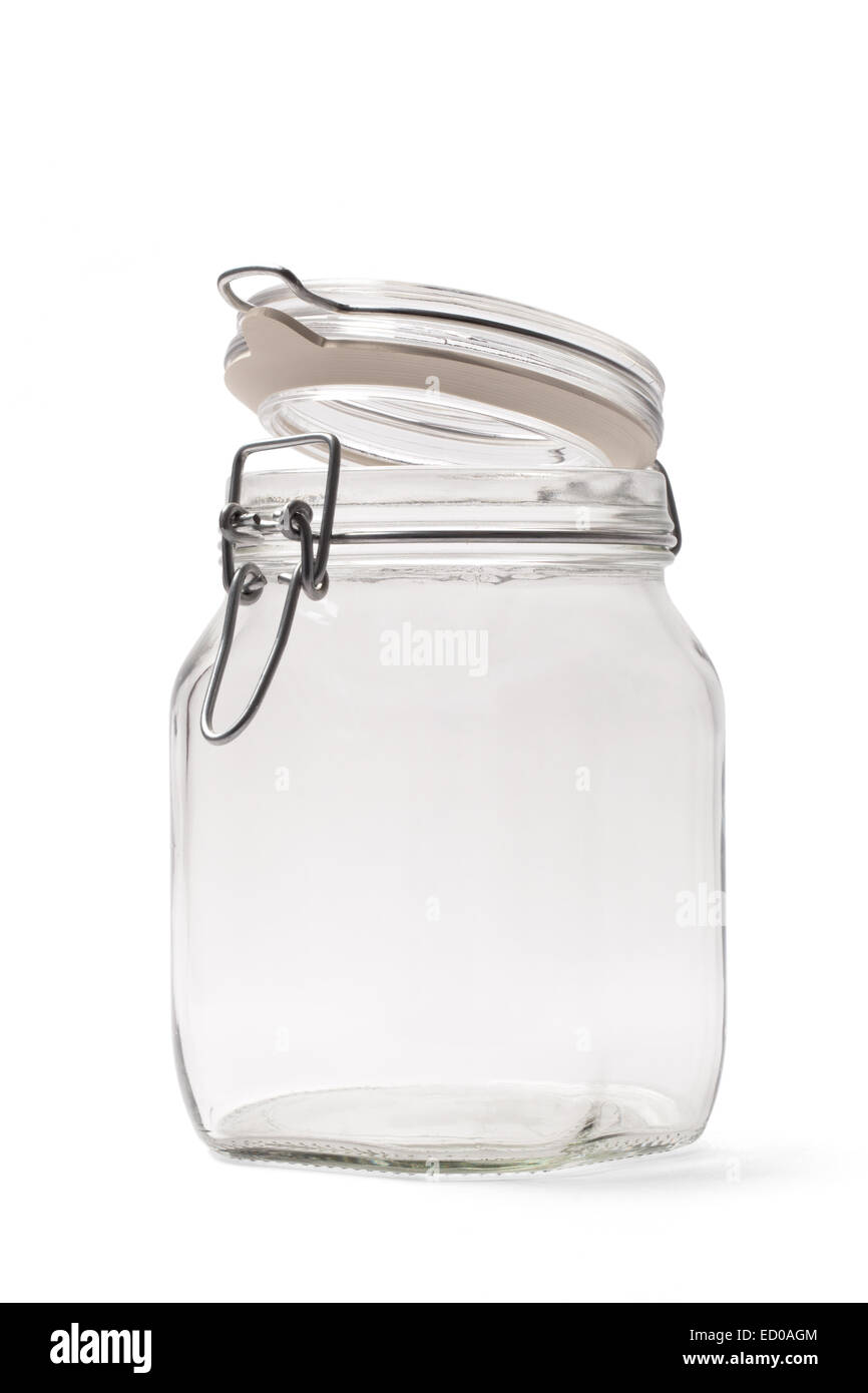 Empty clean jar with clipping path, isolated on white background. Stock Photo