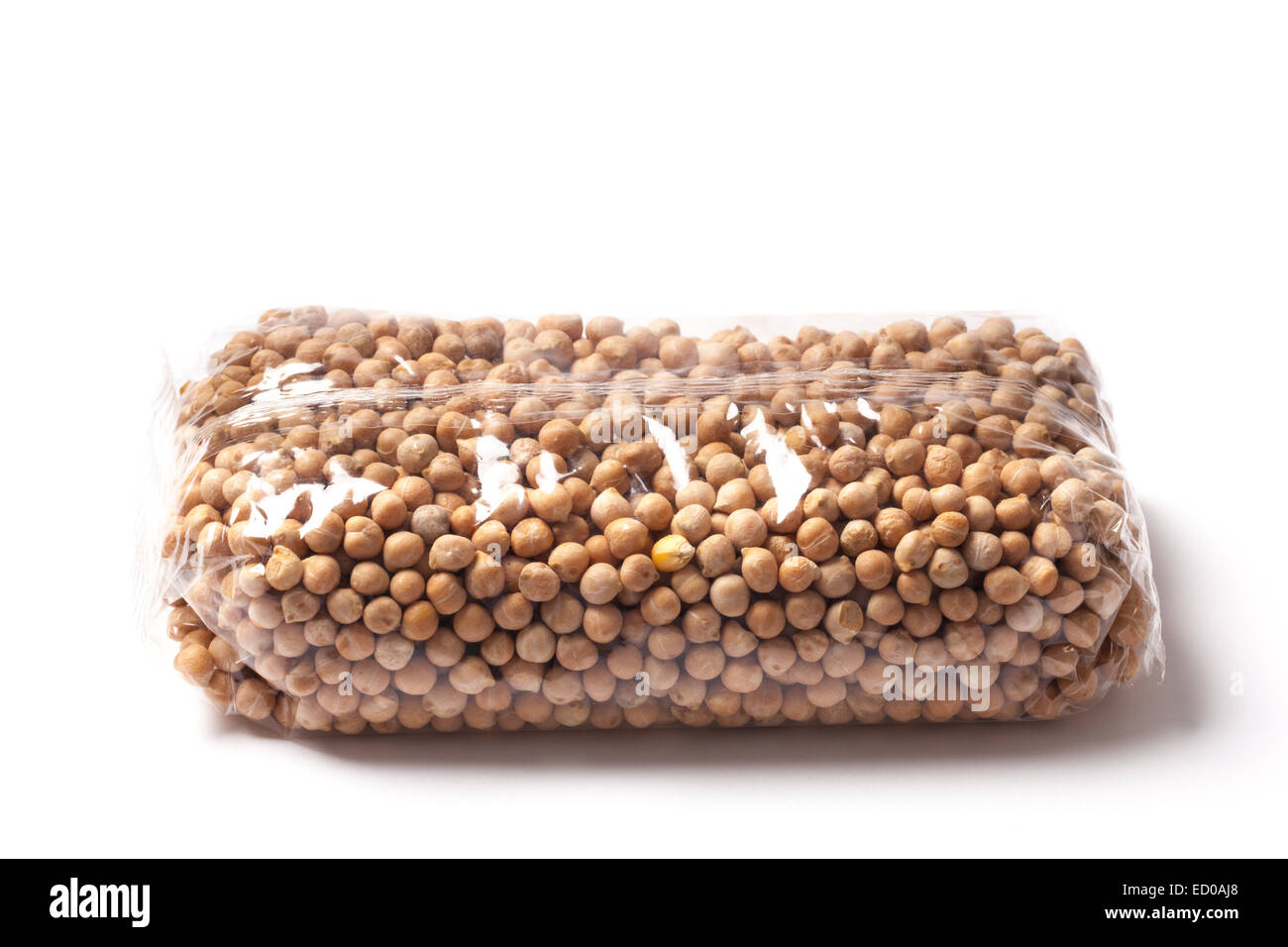 Chickpeas, packaged in a plastic bag isolated on white. Stock Photo