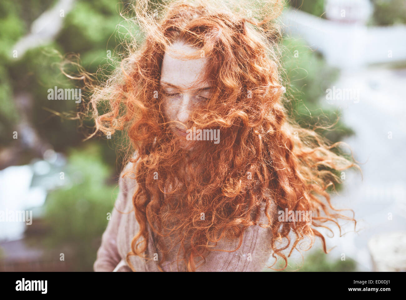 Portrait of beautiful women with windswept hair Stock Photo