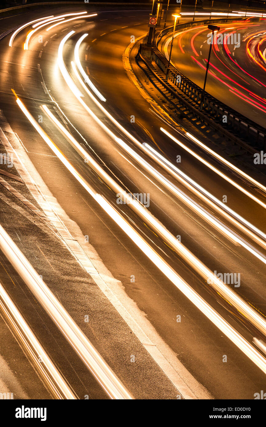 car light on highway by night Stock Photo Alamy