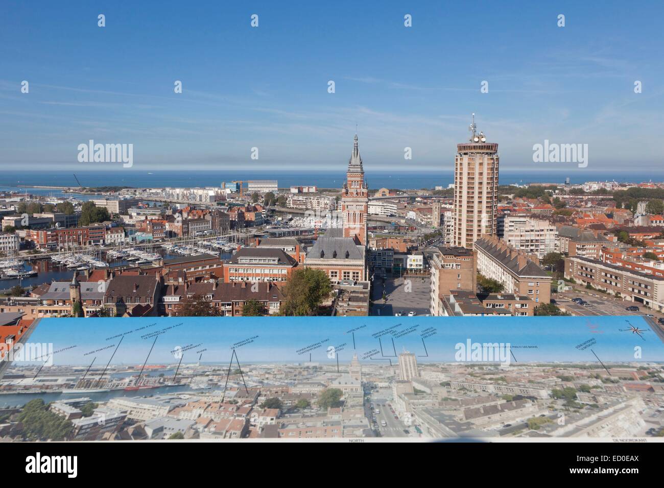 France, Nord, Dunkirk, view of the city, the belfry of the town hall listed as World Heritage by UNESCO and the North Sea Stock Photo