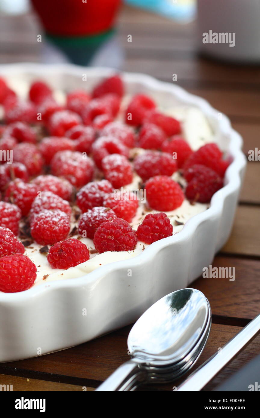 Raspberry dessert with whipped cream Stock Photo Alamy