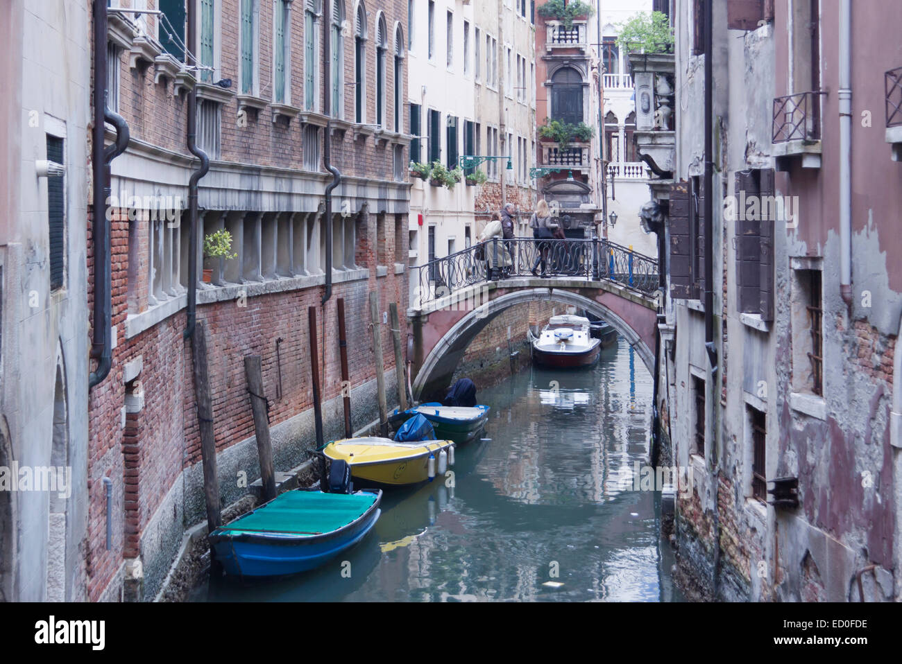 Side Canal and Bridge Venice Italy TV000328 Stock Photo