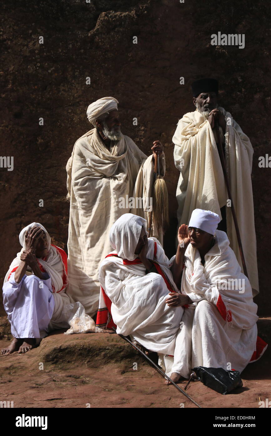 Ethiopian Orthodox christians at Lalibela Stock Photo