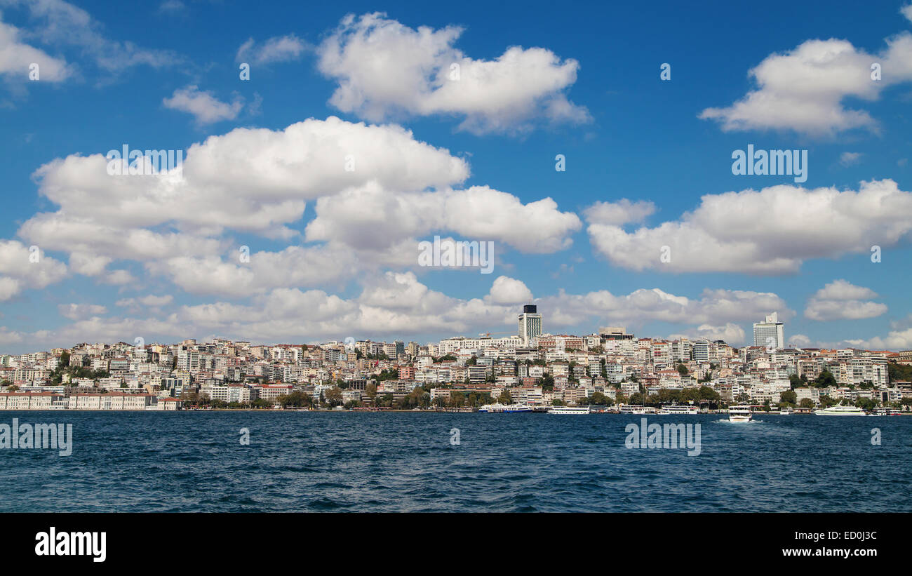 Panorama of the district of Besiktas, Istanbul from the Bosphorus. Stock Photo