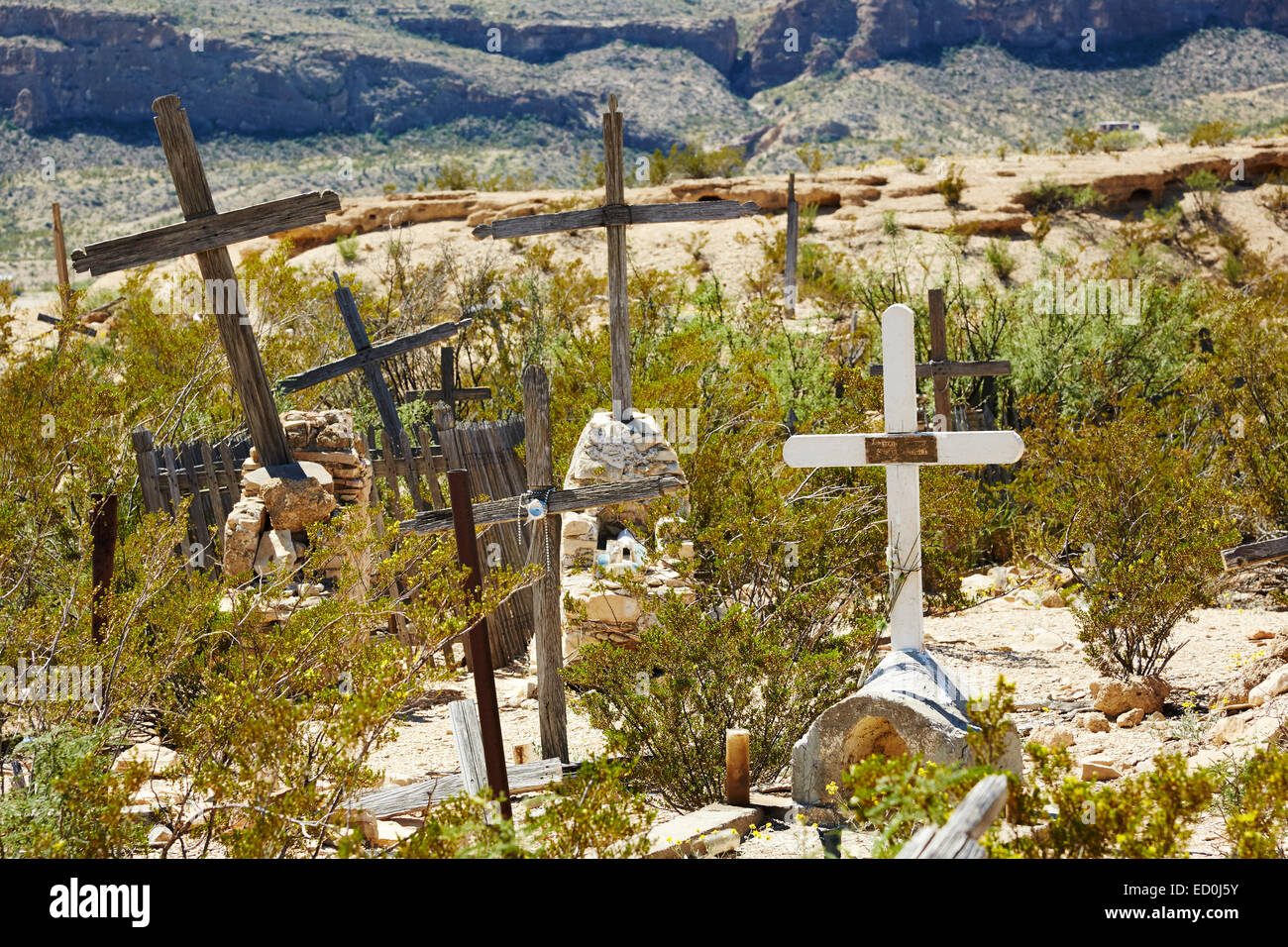 graves marked by wooden crosses at Terlingua Ghost Town Cemetery, Texas