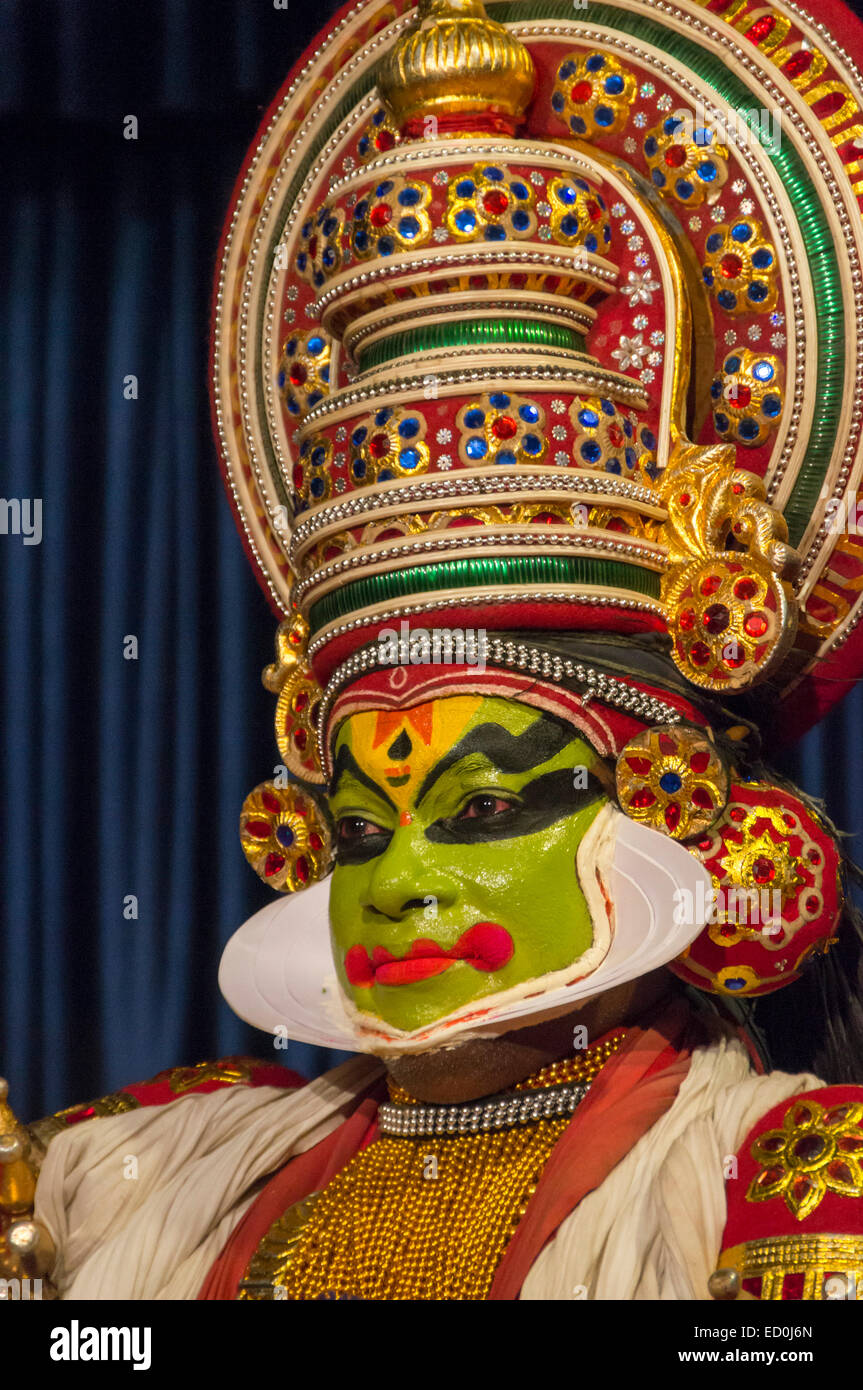 Kerala, India - Thekkady. Hindu Kathakali mime-dance performance. Stock Photo