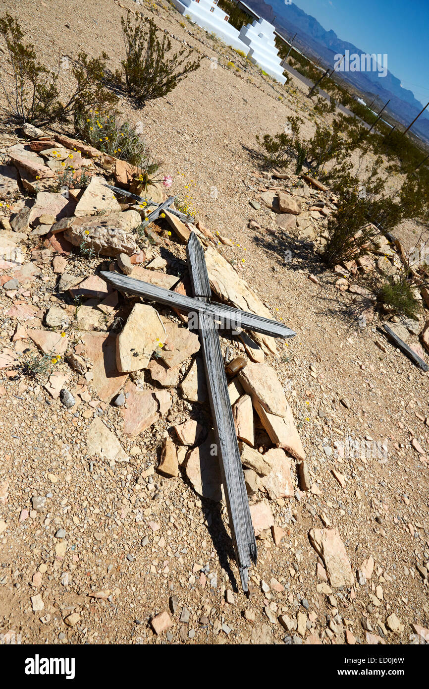 graves marked by wooden crosses at Terlingua Ghost Town Cemetery, Texas