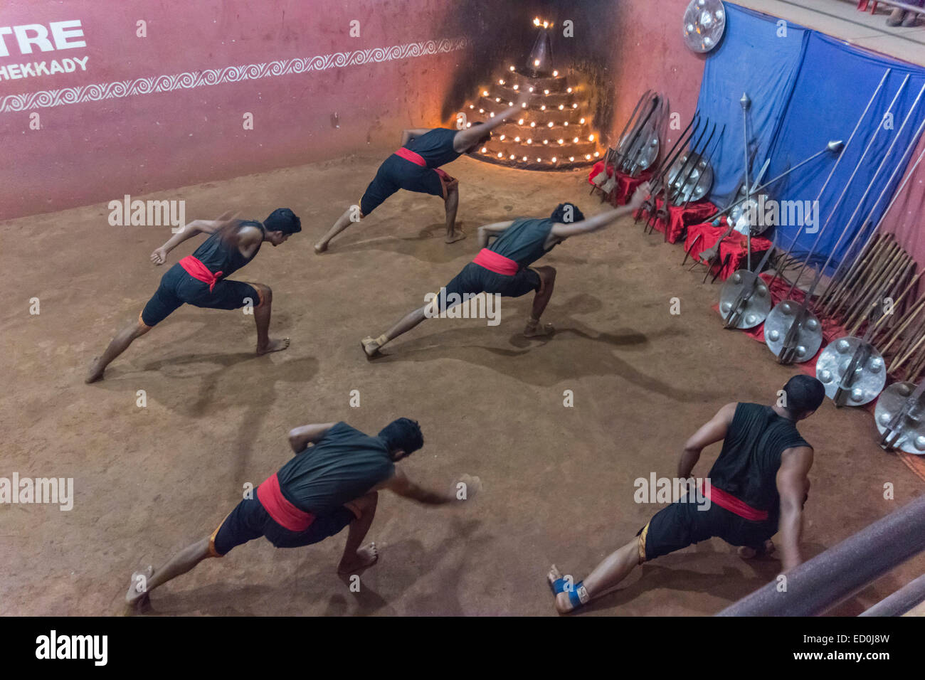 Kerala, India Thekkady. Kalaripayattu martial arts demonstration