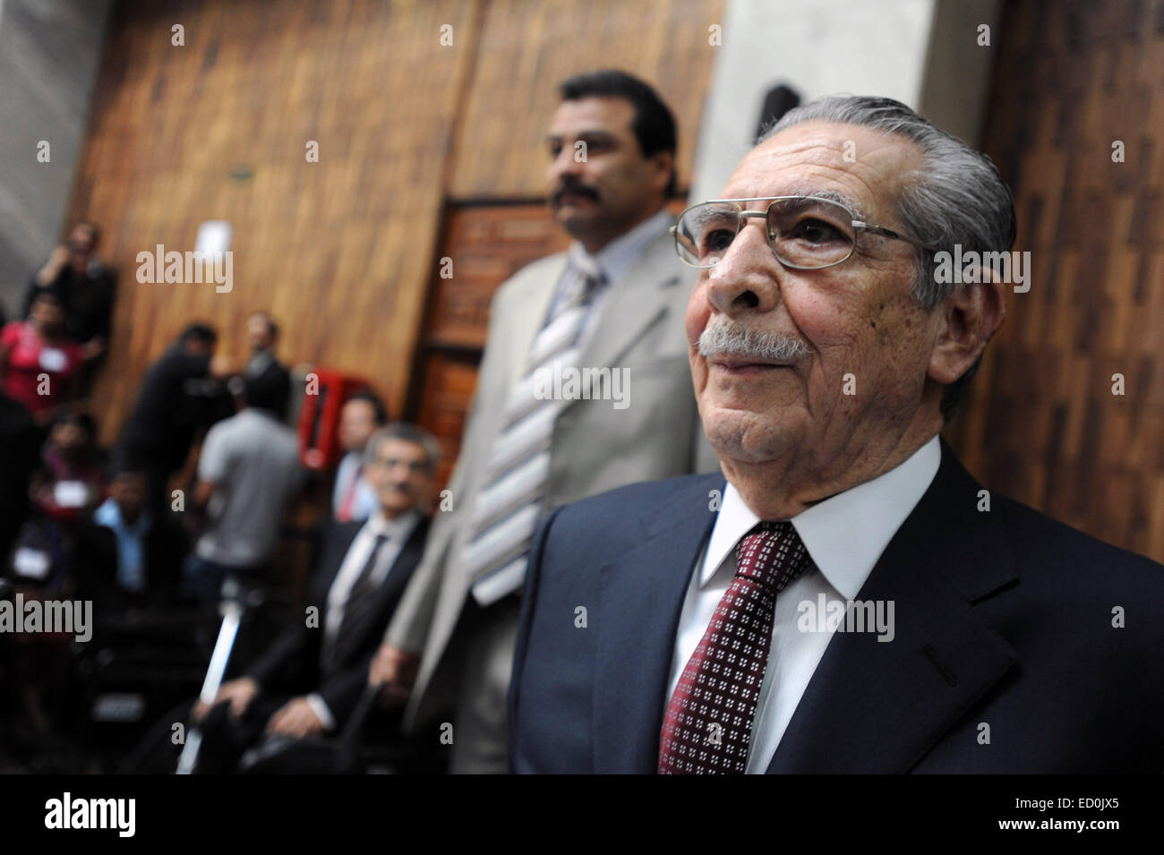 Former Guatemalan dictator, Efrain Rios Montt during the trial in the Supreme Court of Justice in Guatemala City in March 2013. Stock Photo