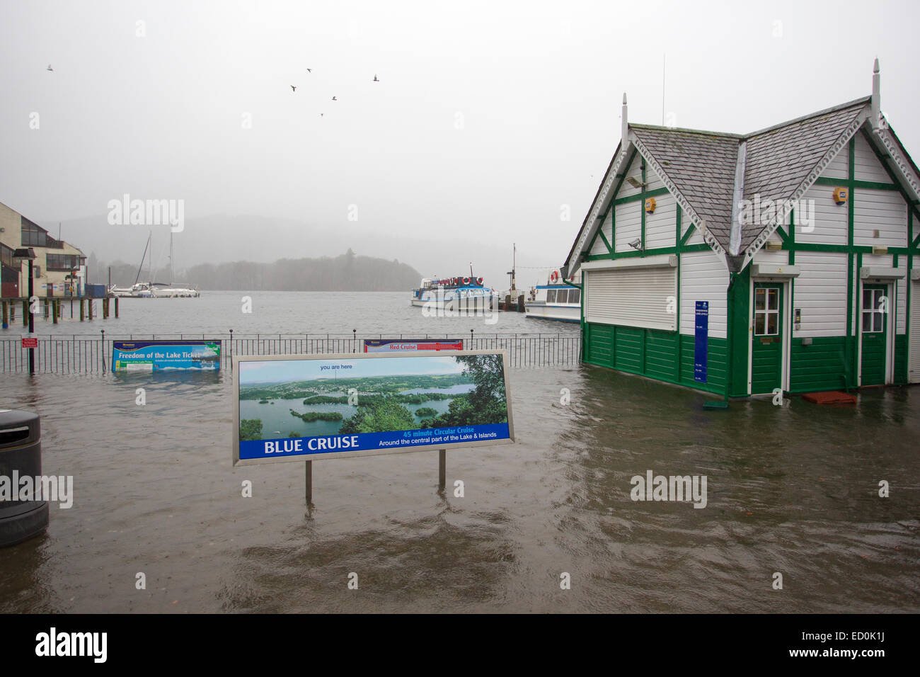 Bowness on Windermere Cumbria UK 23 December 2014. UK Weather Lake