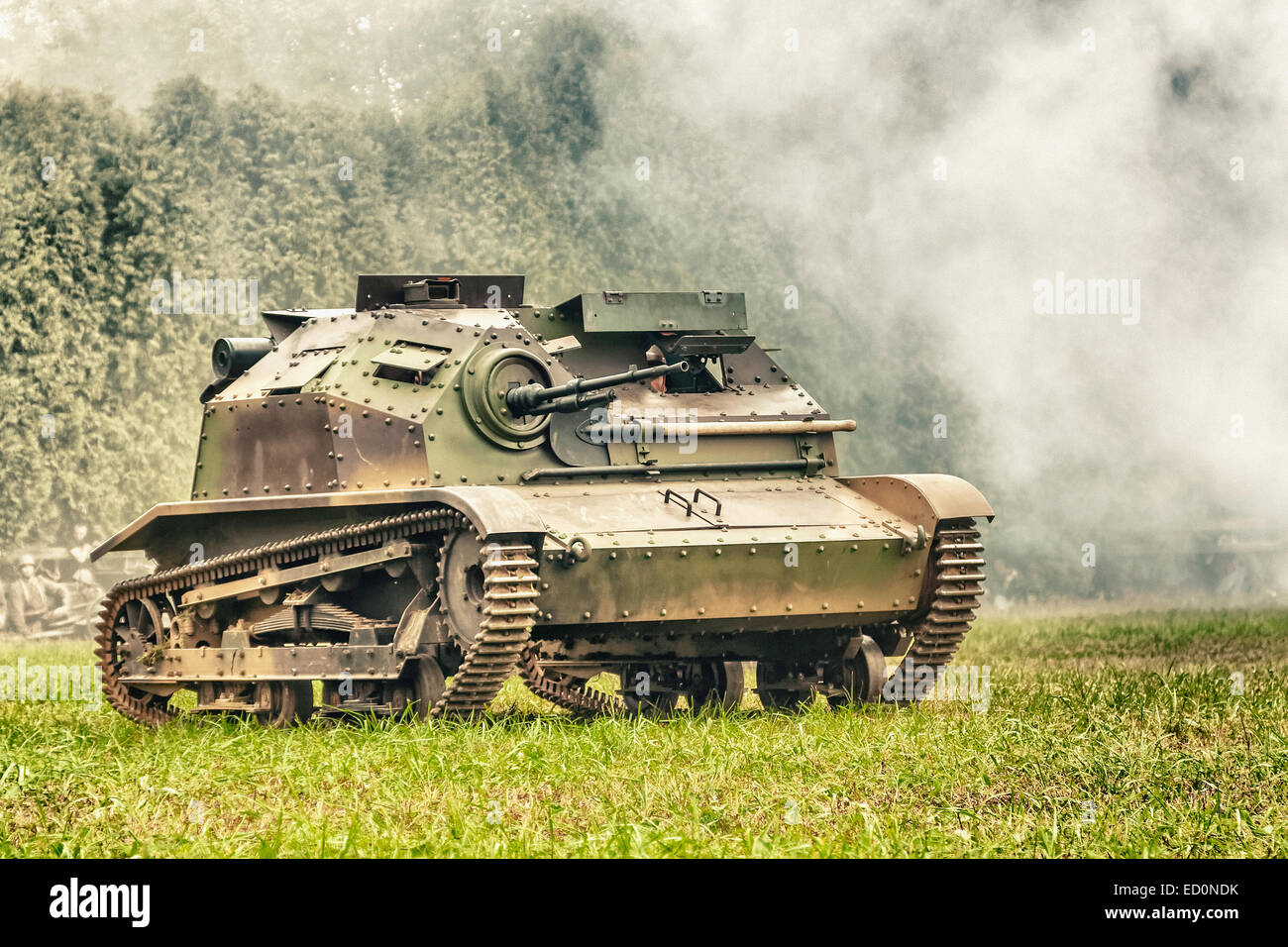 Polish tankette during WWII Battle of Lomianki - historical reenactment, Poland Stock Photo