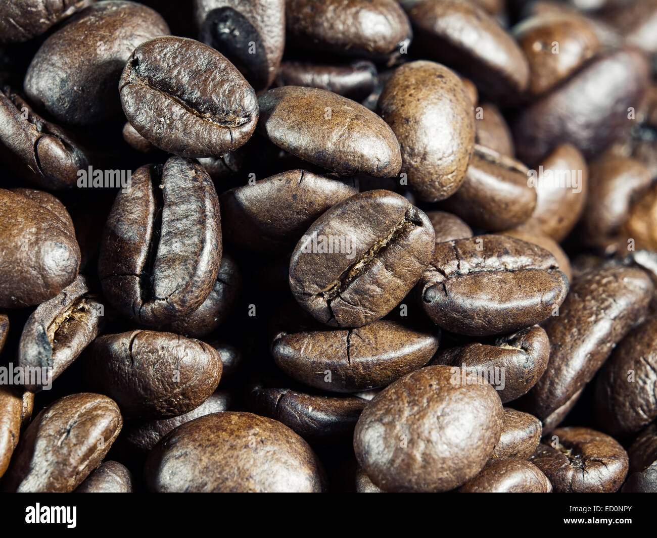 Macro view of roasted whole coffee beans. Stock Photo