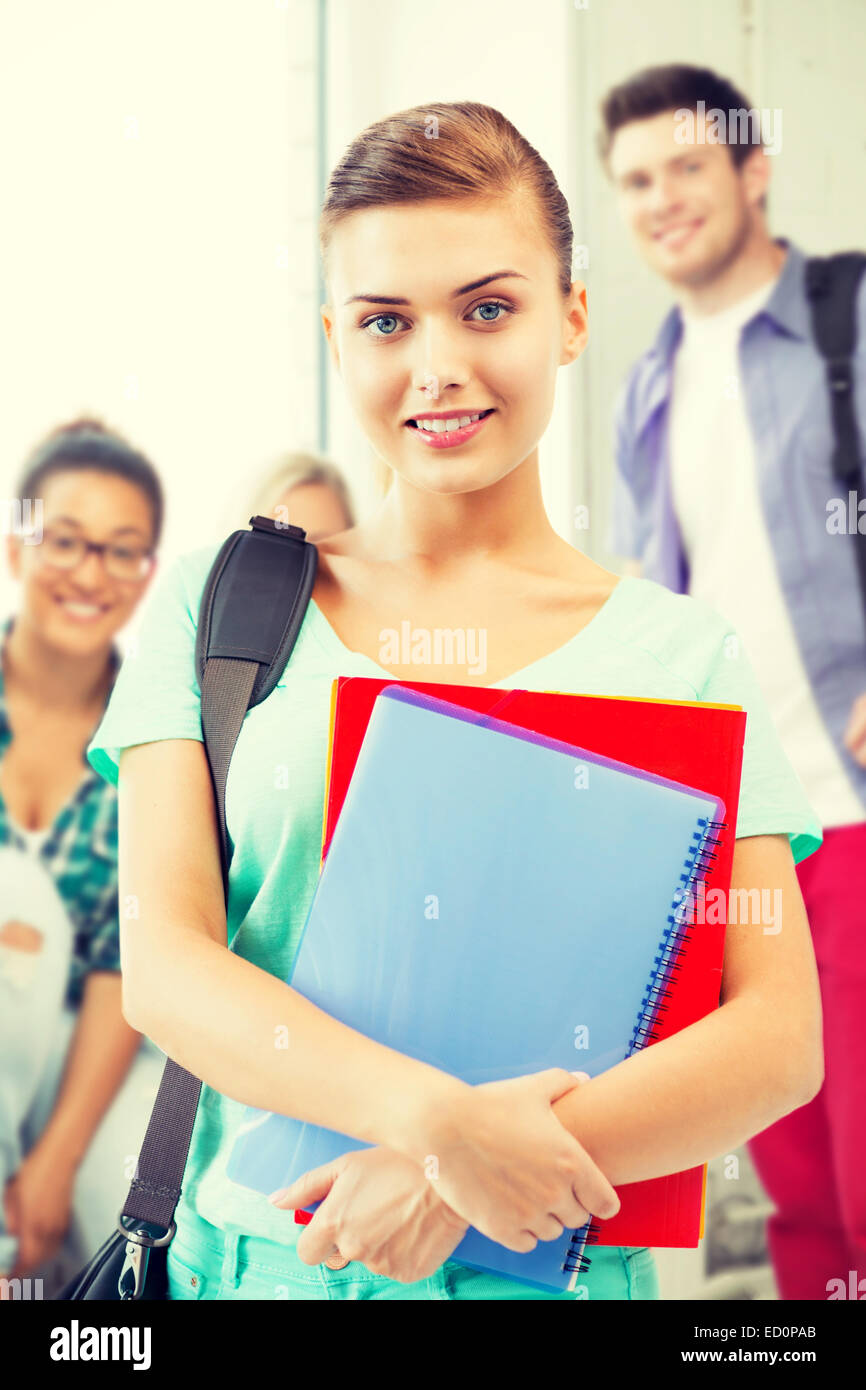 student girl with school bag and notebooks Stock Photo Alamy