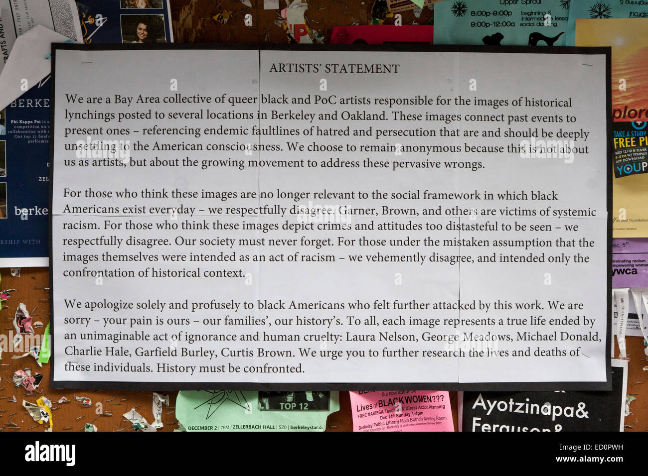 Artist statement from the artists who created the lynching artworks on