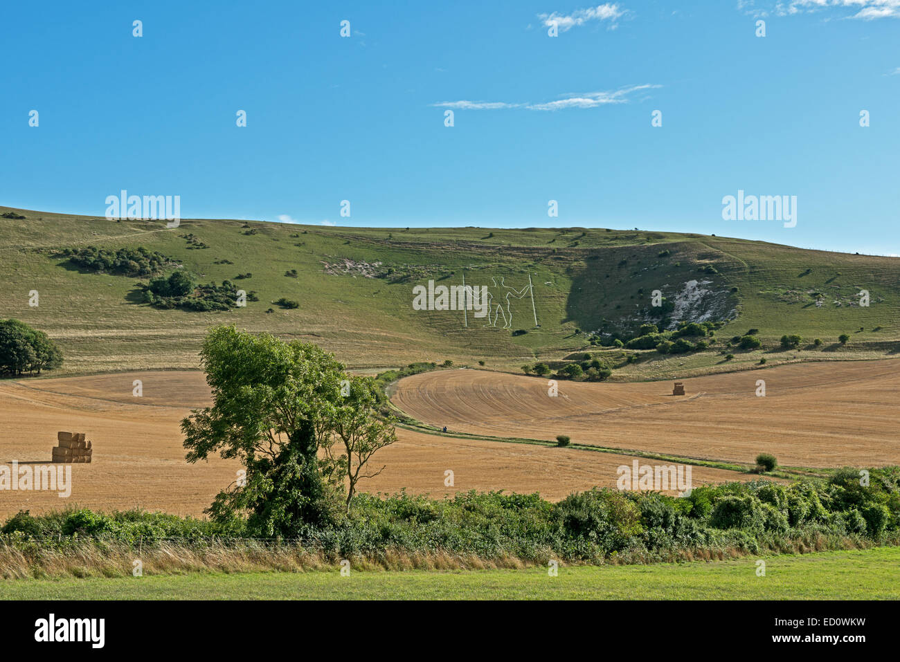 Landscape View Of The Long Man Of Wilmington, Wilmington,East Sussex, England, Uk Stock Photo