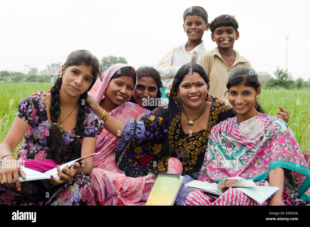 indian rural family study Stock Photo