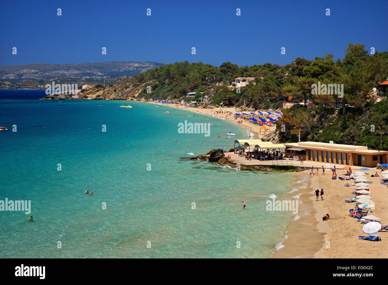 Platys Gialos & Makrys Gialos beaches, at Leivatho, close to Argostoli town, Kefalonia island, Ionian Sea, Greece Stock Photo