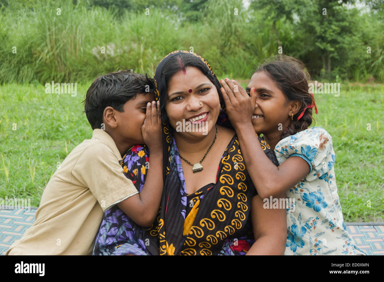 indian rural mother and child fun Stock Photo