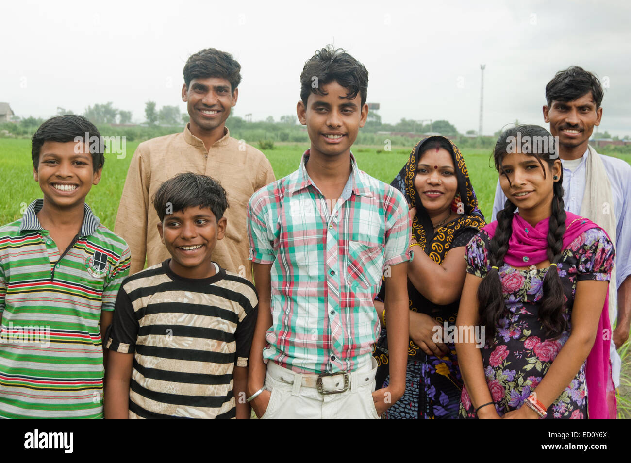 indian rural  family standing farm Stock Photo