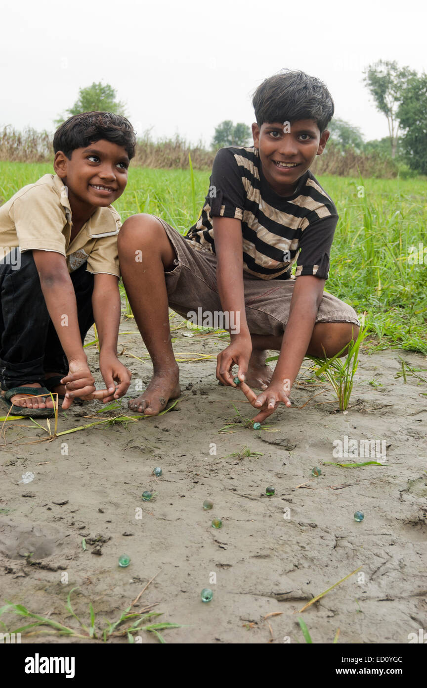 2 indian rural child farm playing Stock Photo