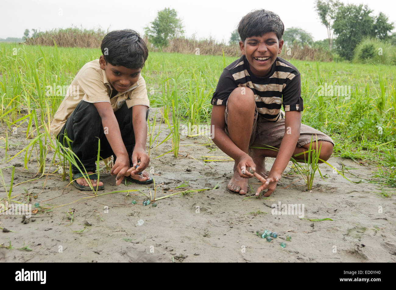 2 indian rural child farm playing Stock Photo