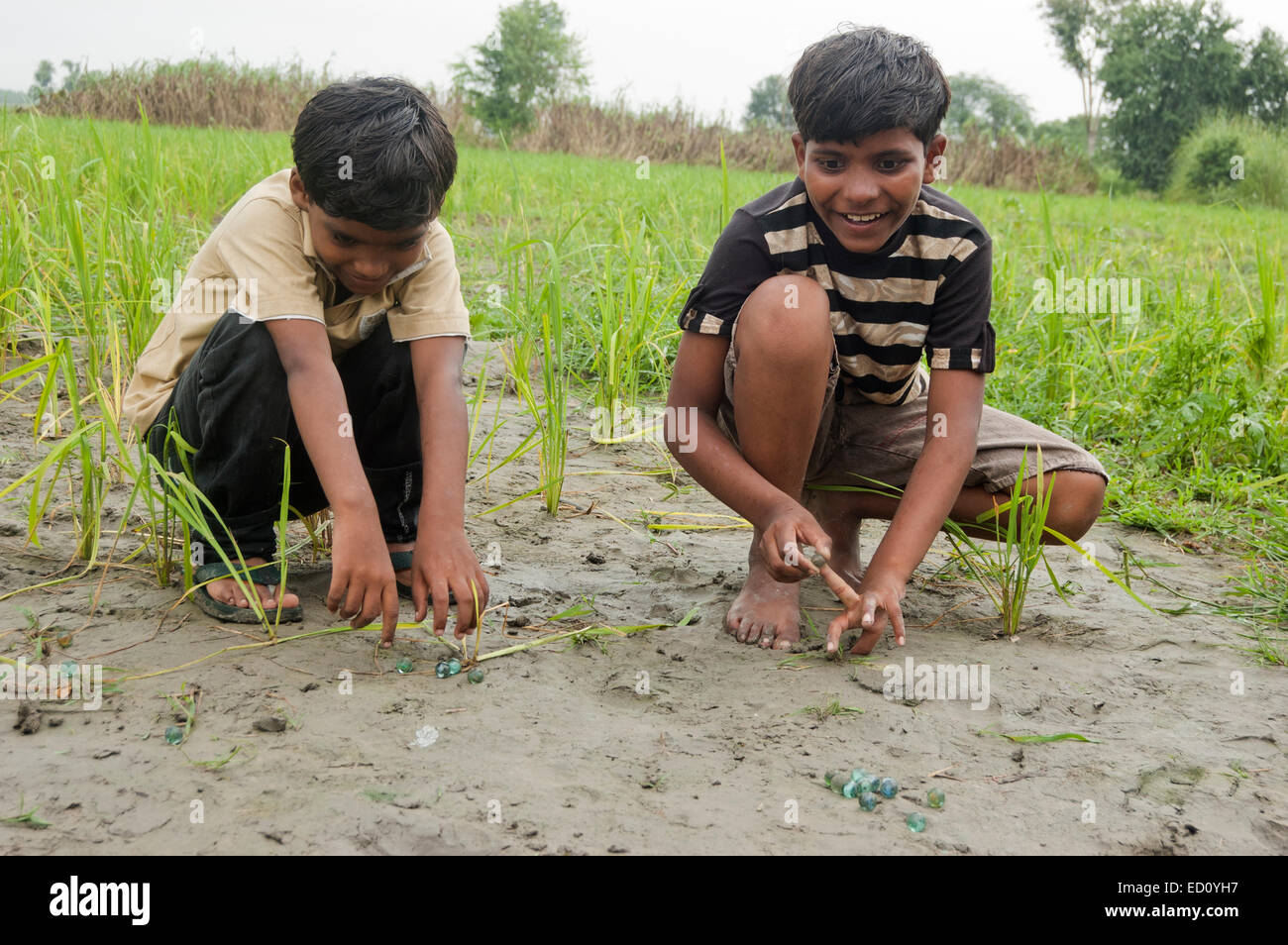 2 indian rural child farm playing Stock Photo